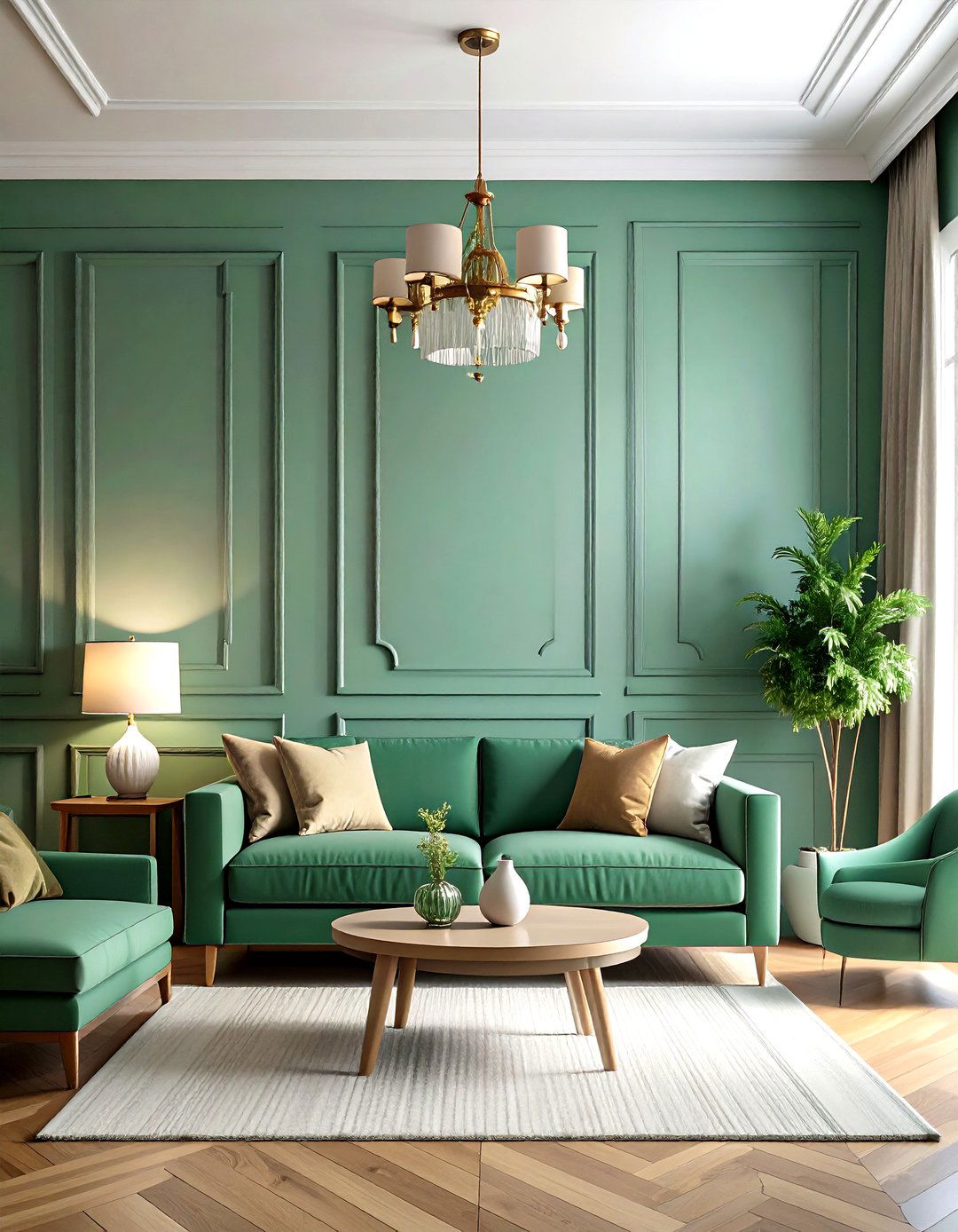 Monochromatic Color Drenched Scheme - 24 Living Room Wainscoting Ideas
