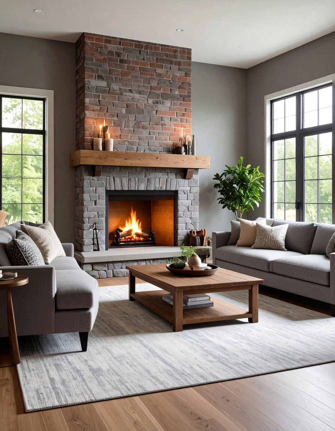 Monochromatic Color Scheme Harmony - 24 Rustic Living Room With a Brick Fireplace Ideas