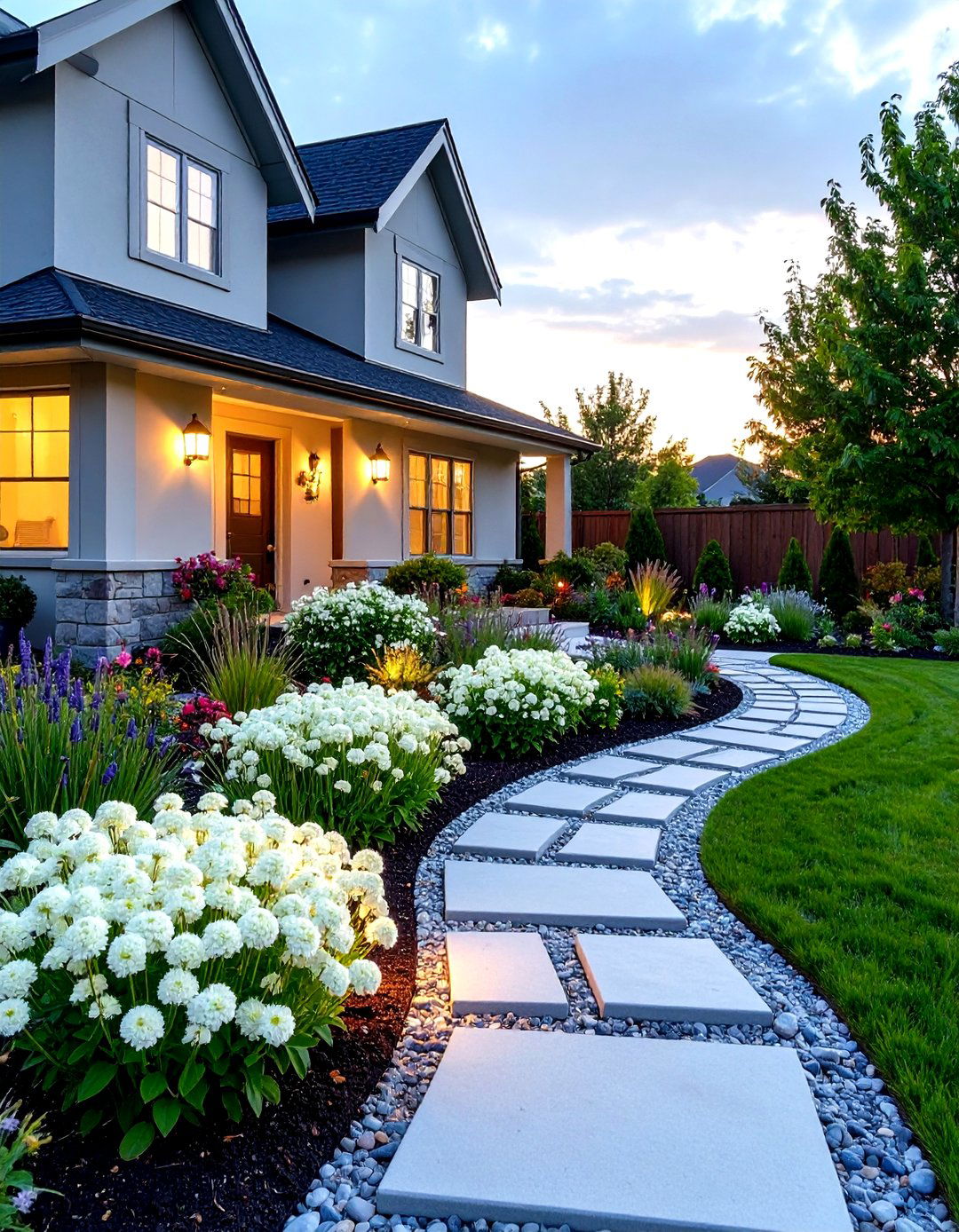 Monochromatic Color Theme Garden - 24 Small Front Yard Landscaping Ideas