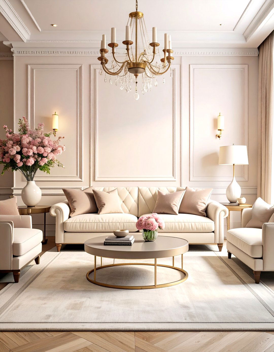 Monochromatic Cream Couch with Tonal Variations - 24 Cream Couch Living Room Ideas