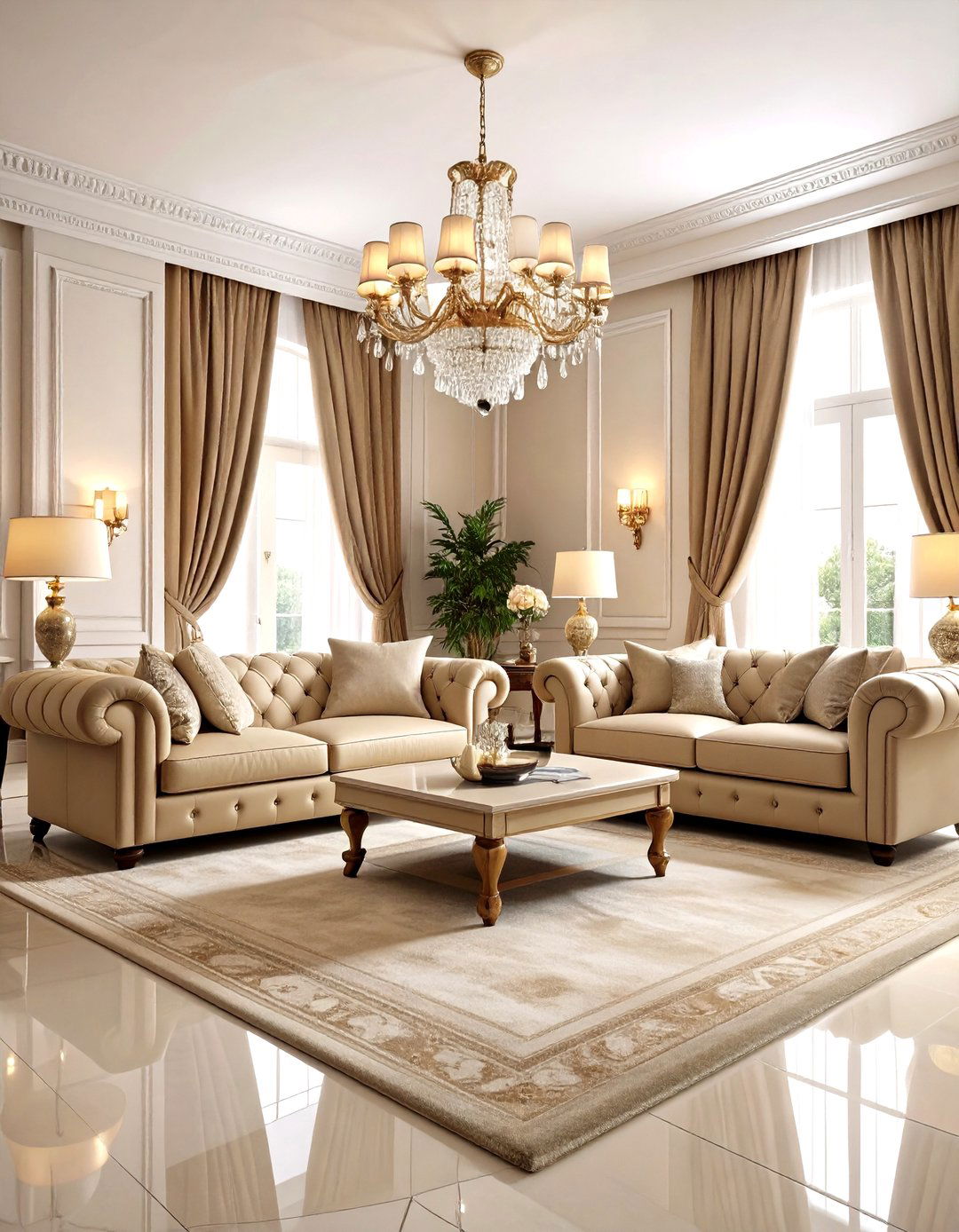 Monochromatic Cream Elegance Living Room - 24 Luxury Living Room Ideas