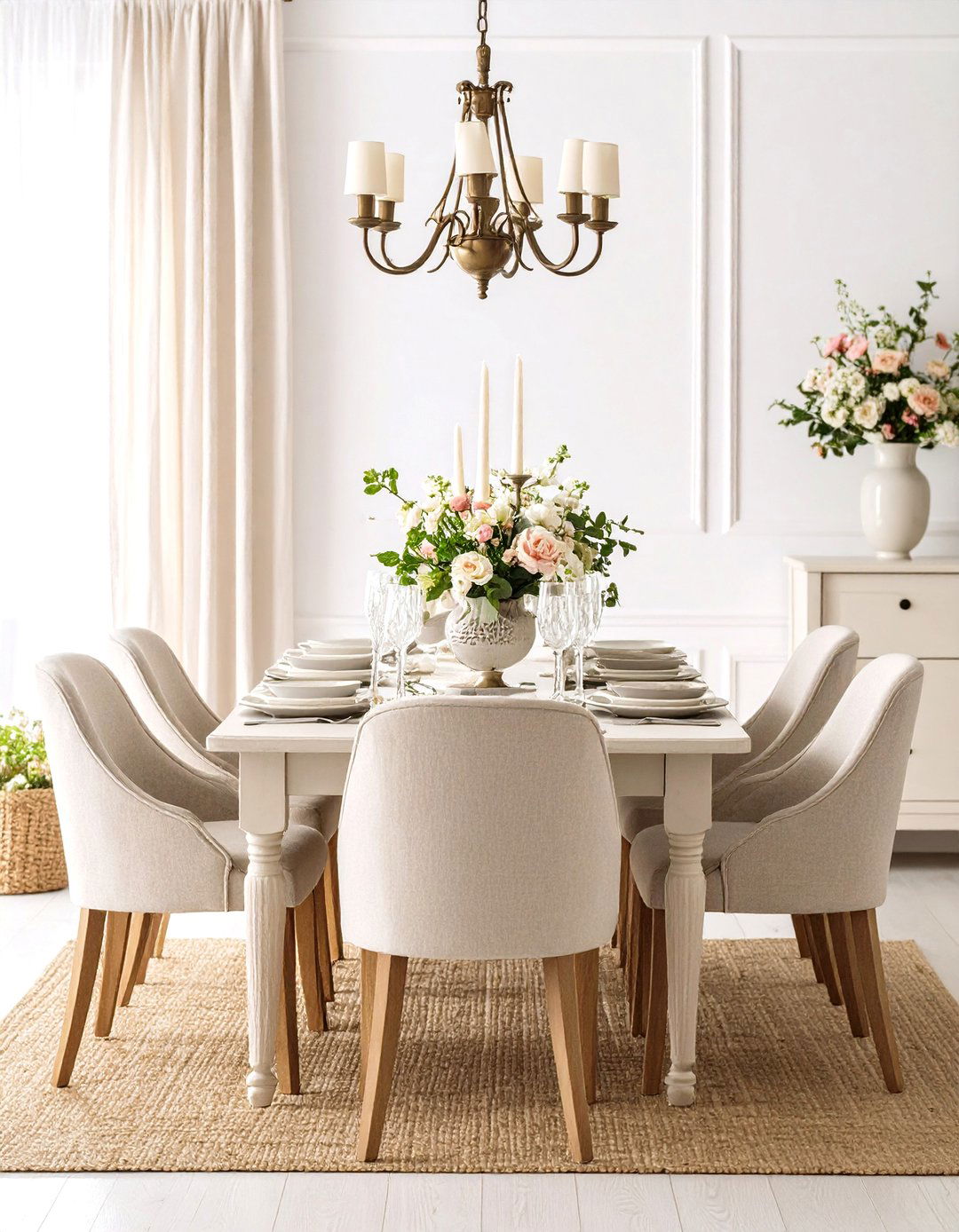 Monochromatic Cream French Country Dining Room - 24 French Country Dining Room Ideas