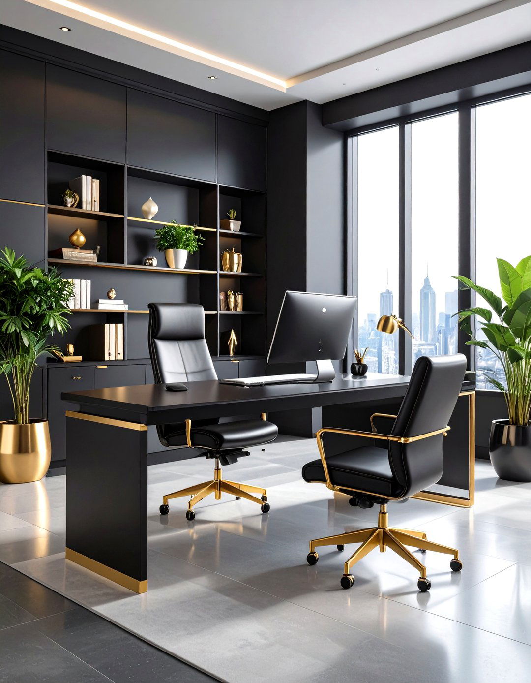 Monochromatic Elegant Black Office - 24 Desk Decor Ideas