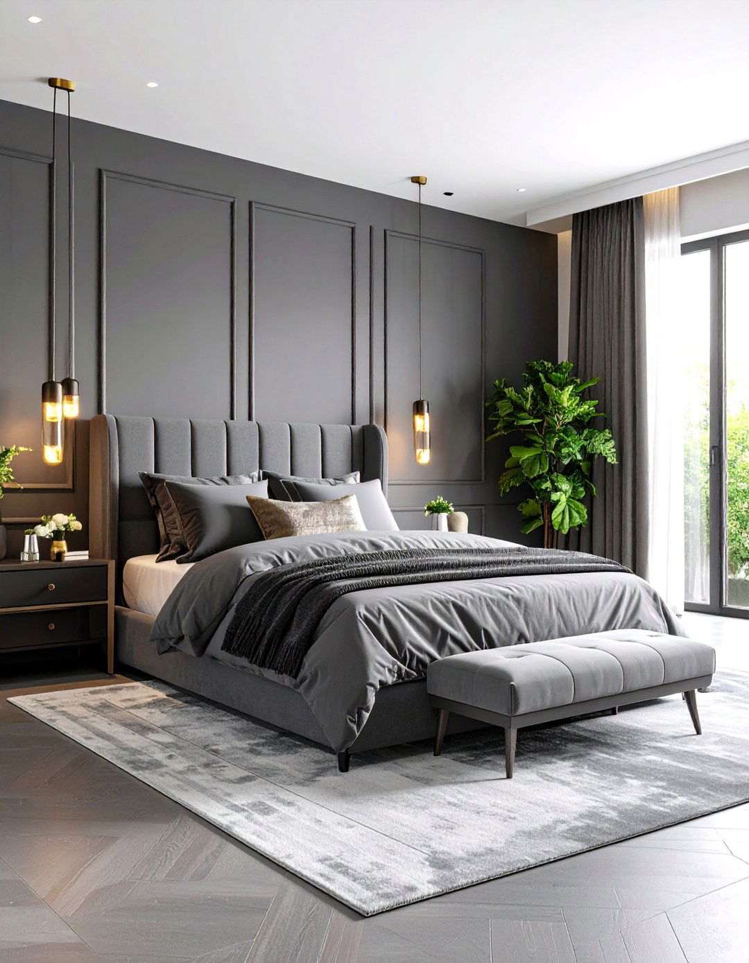 Monochromatic Gray Guest Bedroom with Texture Variety - 24 Guest Bedroom Ideas