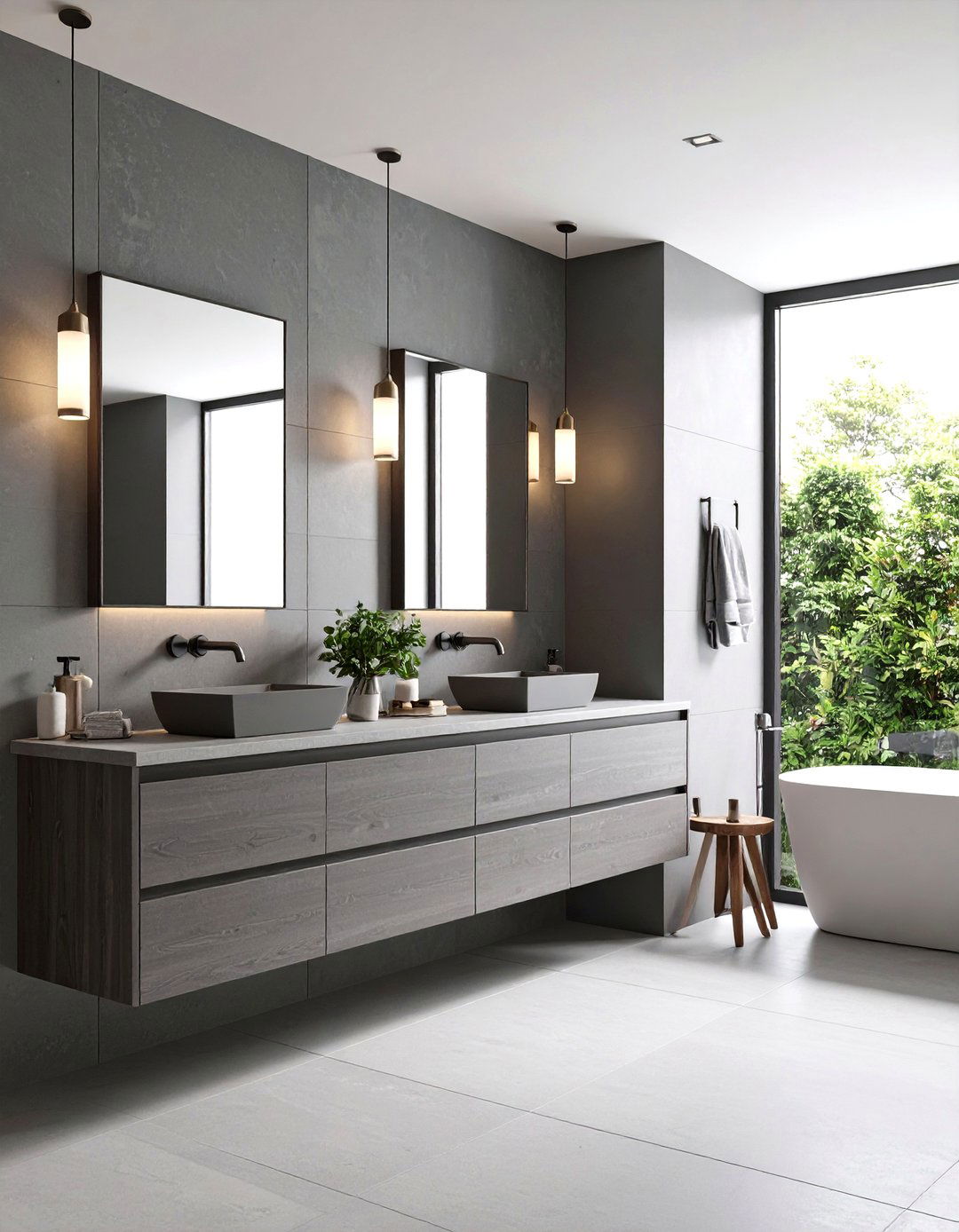 Monochromatic Gray Hall Bathroom - 24 Hall Bathroom Ideas