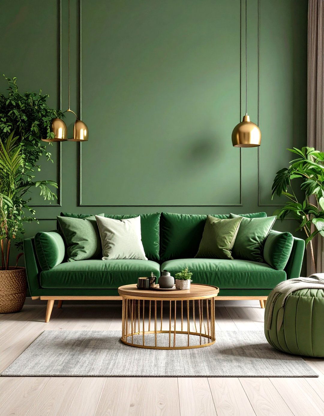 Monochromatic Green Living Room with Emerald Sofa - 24 Emerald Green Sofa Living Room Ideas