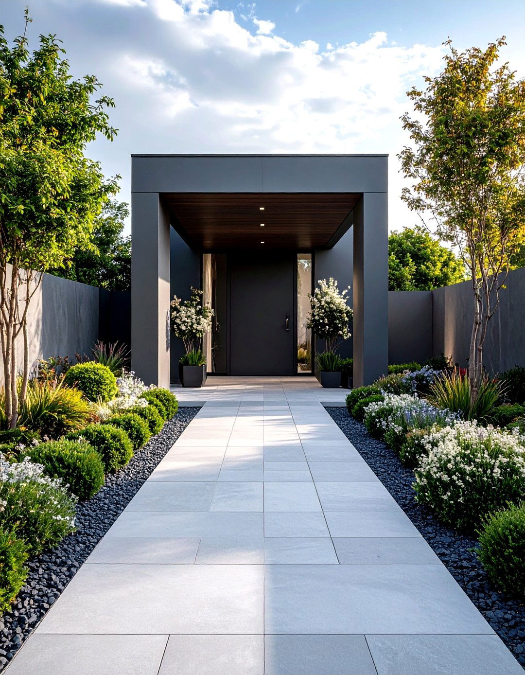 Monochromatic Grey Tone Walkway - 24 Grey Paver Walkway Ideas