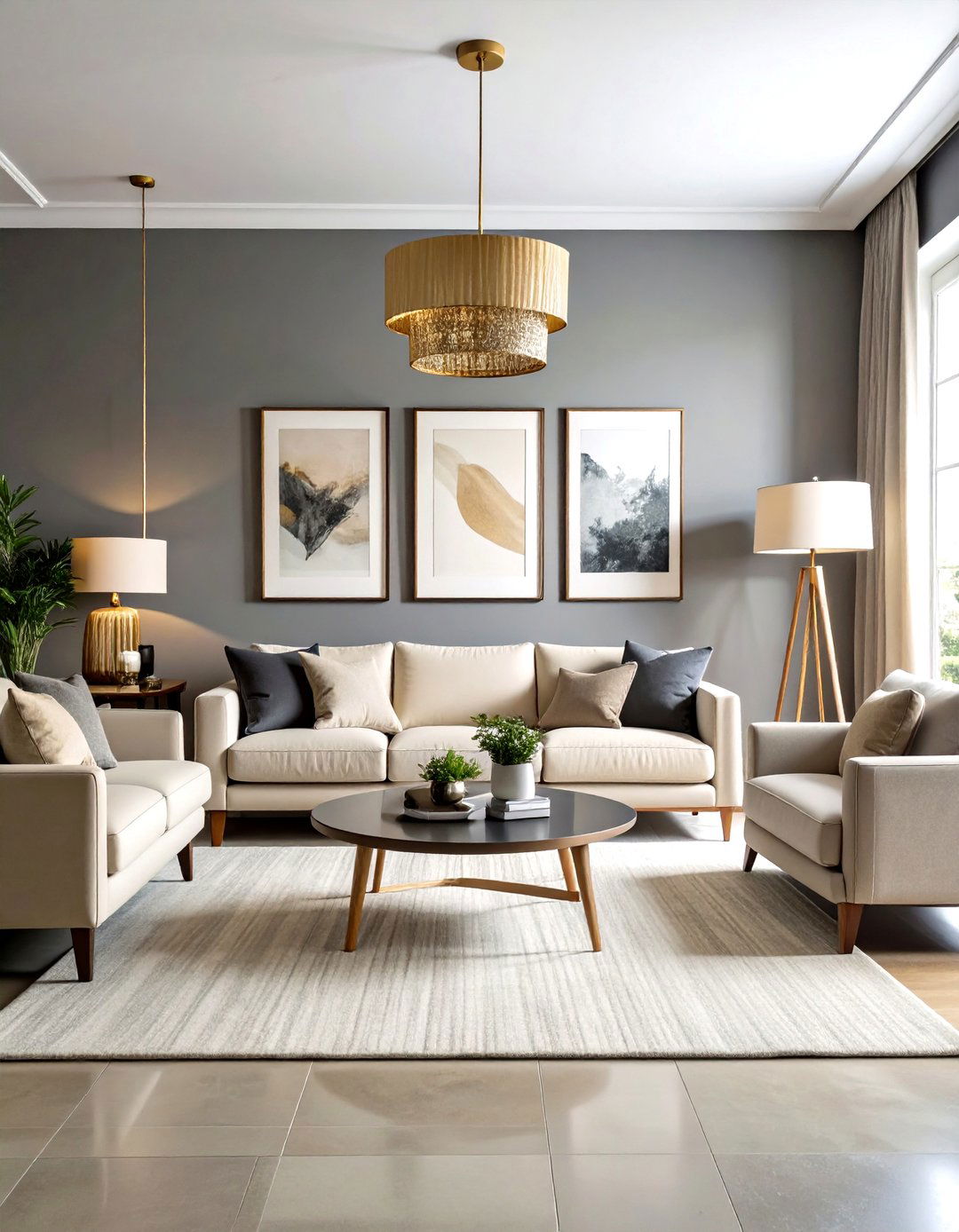 Monochromatic Grey Wall Gallery - 24 Grey and Beige Living Room Ideas