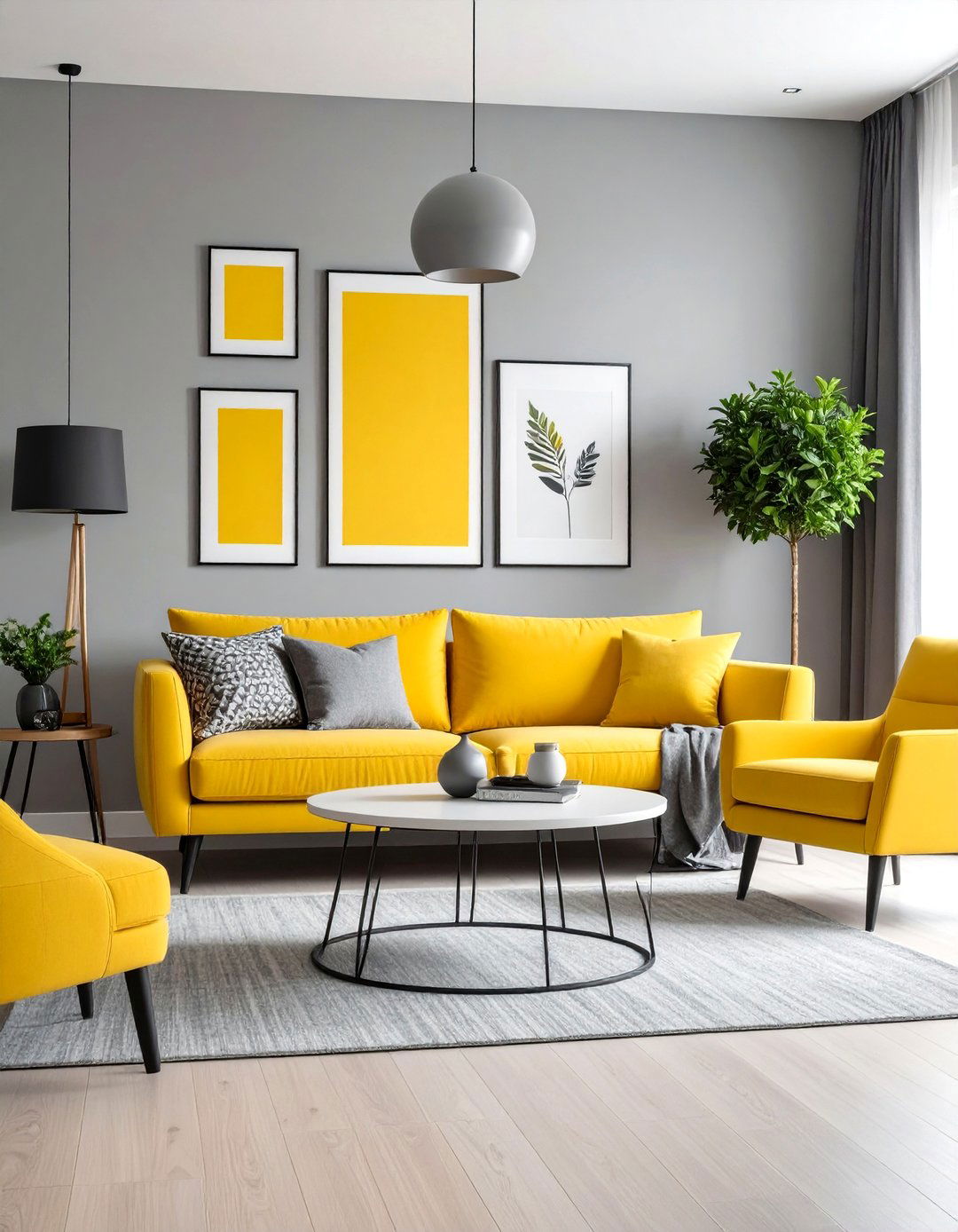 Monochromatic Grey with Yellow Artwork Gallery - 24 Grey and Yellow Living Room Ideas