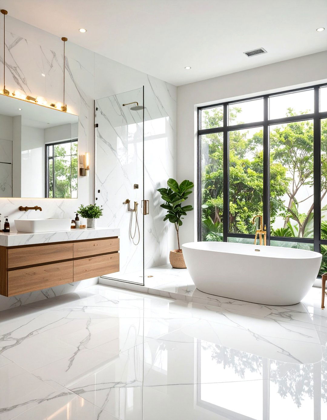 Monochromatic Marble Theme - 24 Small White Bathroom Ideas