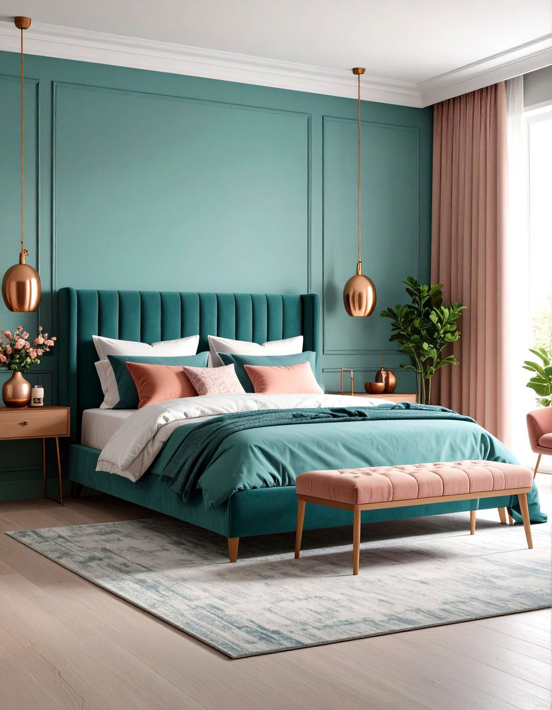 Monochromatic Teal with Pink Accents - 24 Teal and Pink Bedroom Ideas