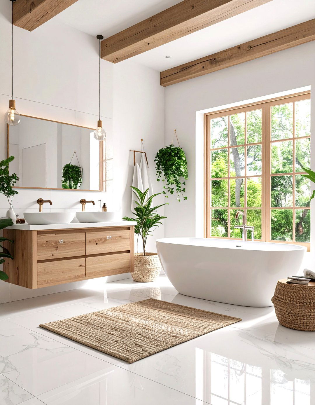 Monochromatic White Bathroom with Textural Elements - 24 Bathroom Color Ideas