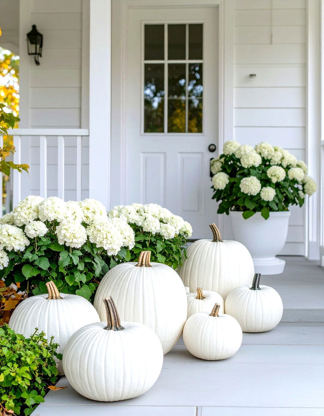 Monochromatic White Pumpkin Elegance - 24 Fall Porch Decor Ideas