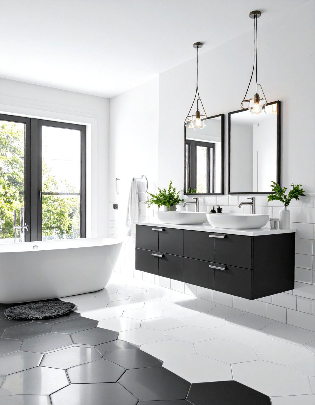 Monochrome Bathroom with Black and White Contrast - 24 Modern Bathroom Decor Ideas