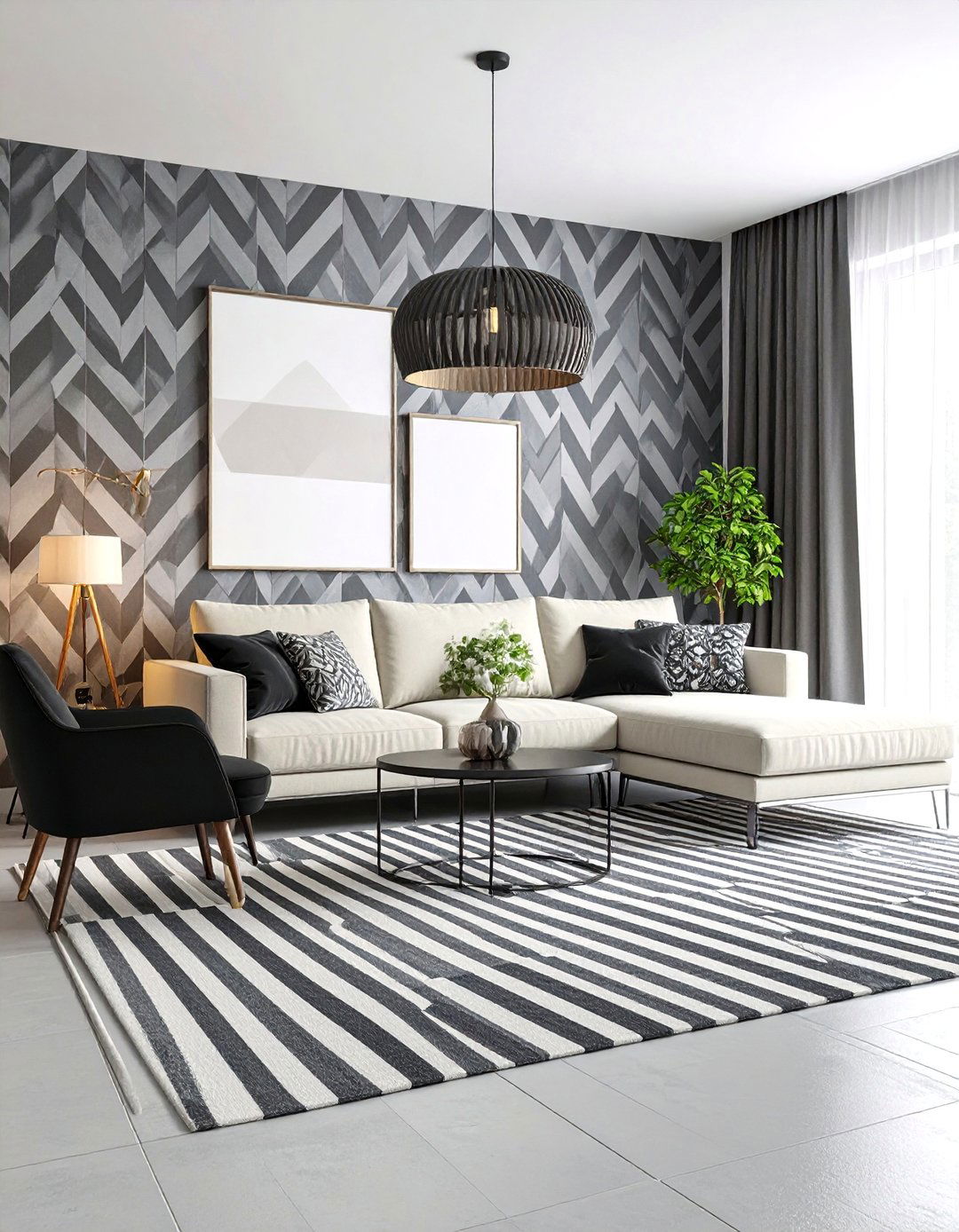 Monochrome Graphic Living Room - 24 Cream and Black Living Room Ideas