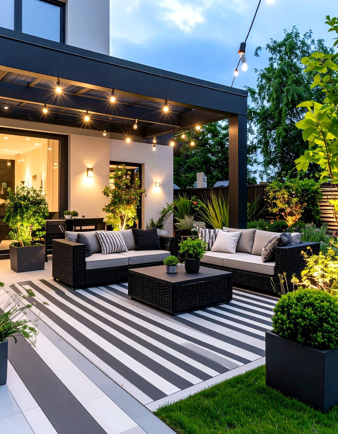 Monochrome Patio with Black and White Sophistication - 24 Patio Decor Ideas