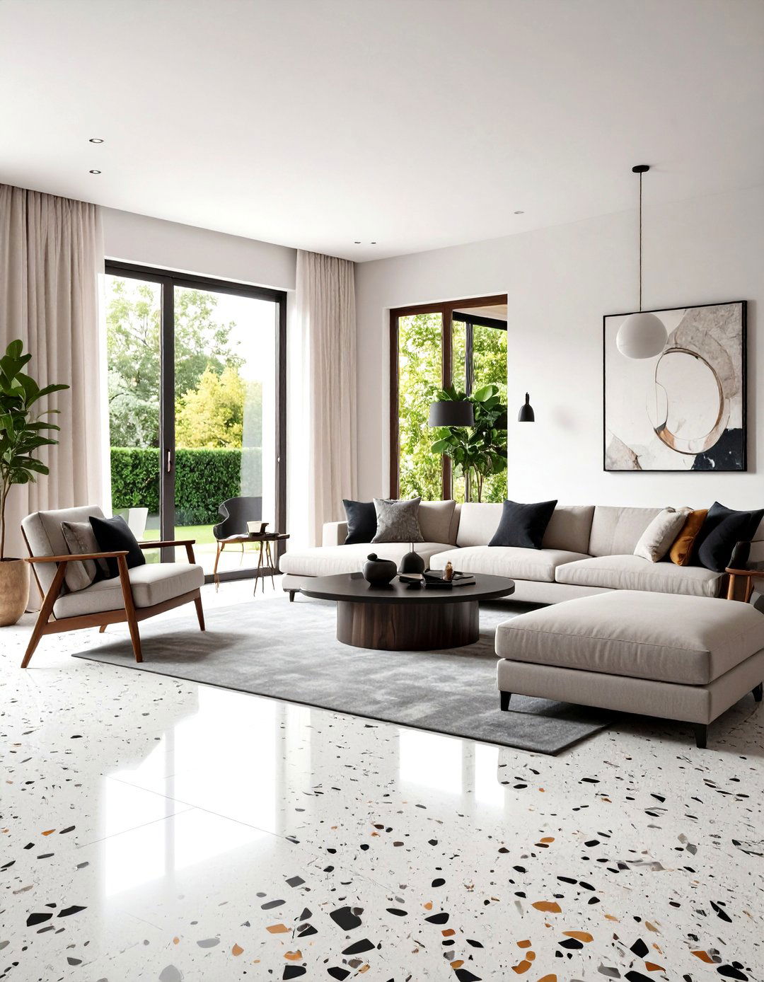 Monochrome Terrazzo Minimalism - 24 Living Room Flooring Ideas
