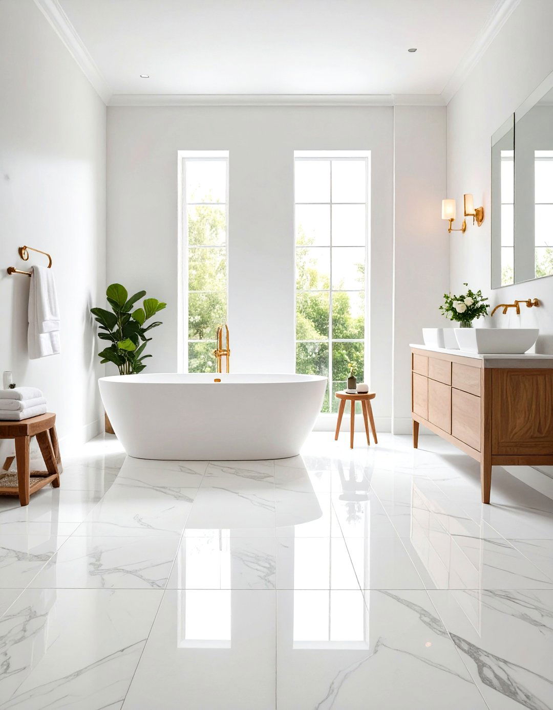 Monochrome White Marble Penny Floors - 24 Penny Tile Bathroom Floor Ideas