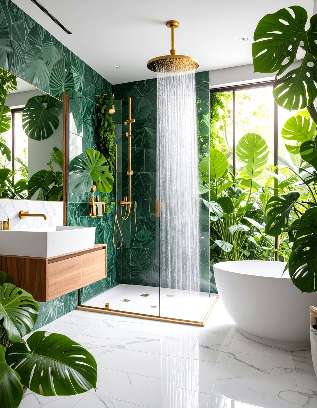 Monstera Leaf Shower Sanctuary - 24 Tropical Bathroom Ideas