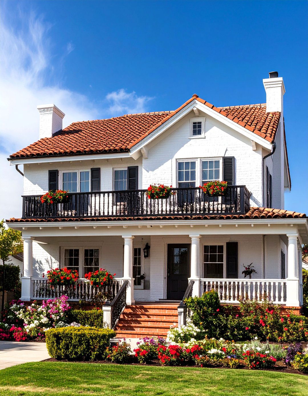 Monterey Colonial Brick Style - 24 White Brick House With Black Trim
