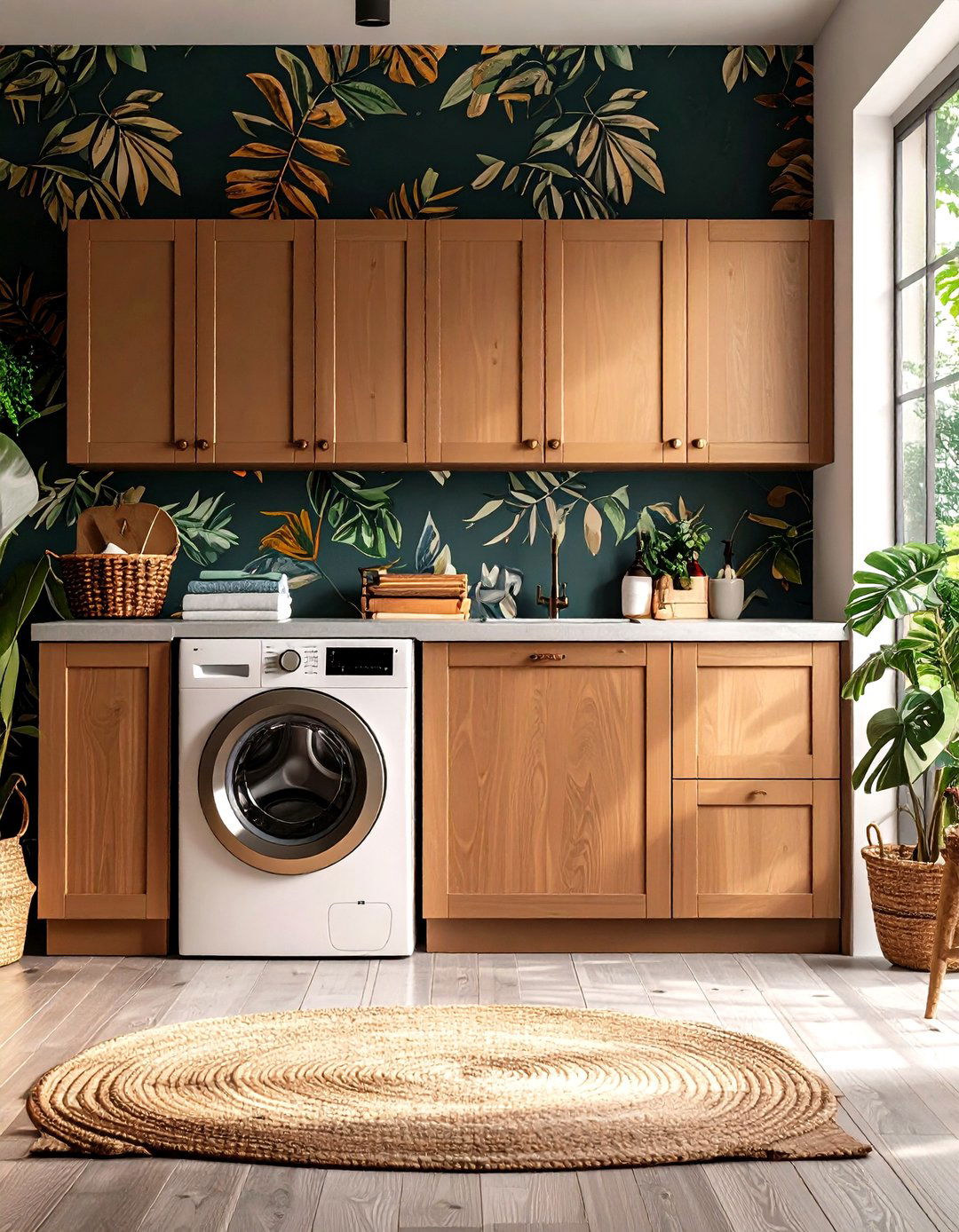 Moody Botanical Wallpaper - 24 dark & moody laundry room ideas