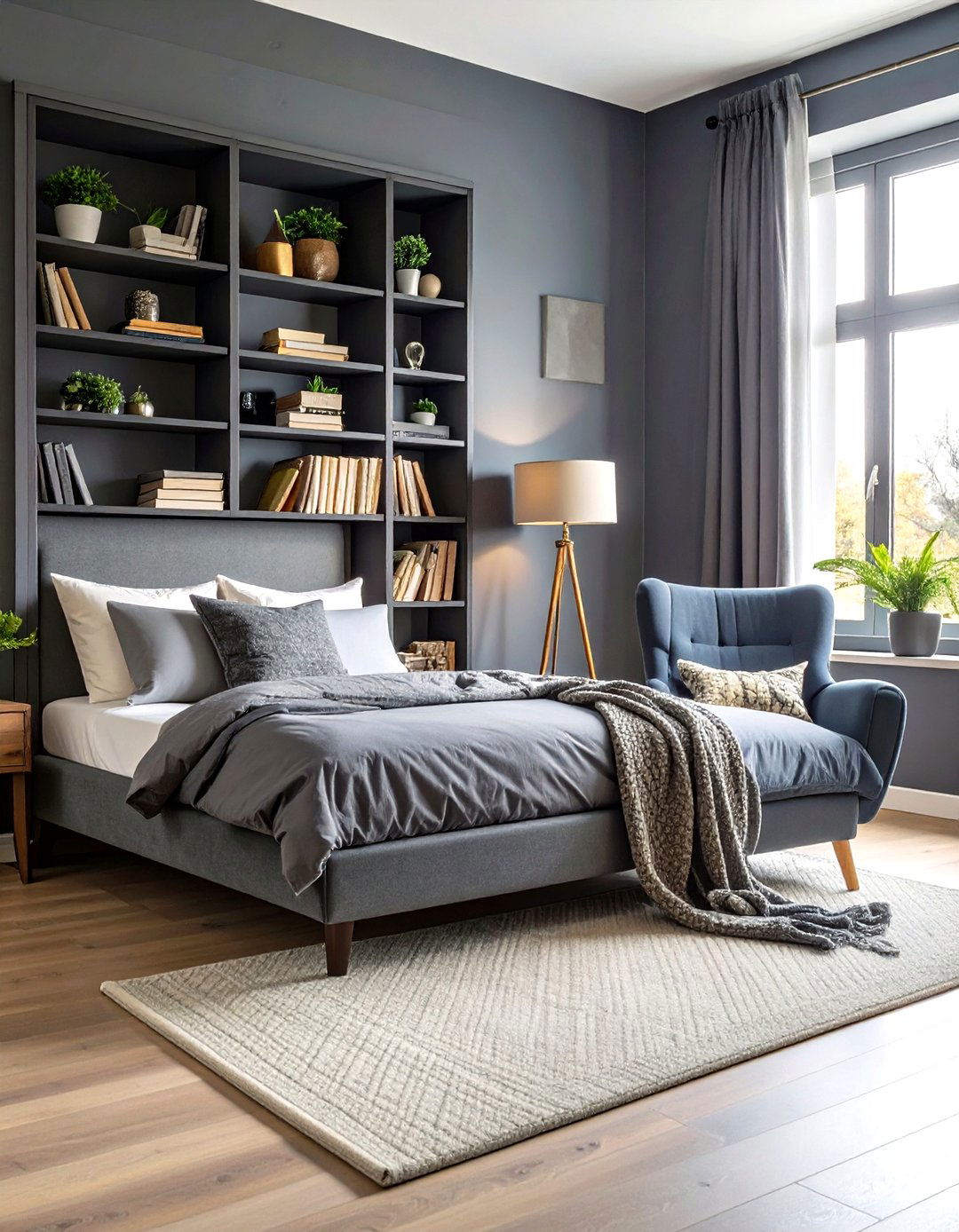 Moody Dark Grey Reading Nook - 24 Dark Grey Bedroom Ideas