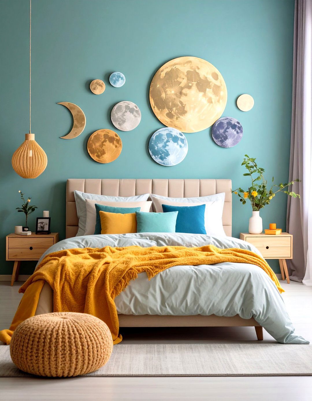 Moon Phase Accent Wall - 24 galaxy space-themed bedroom ideas