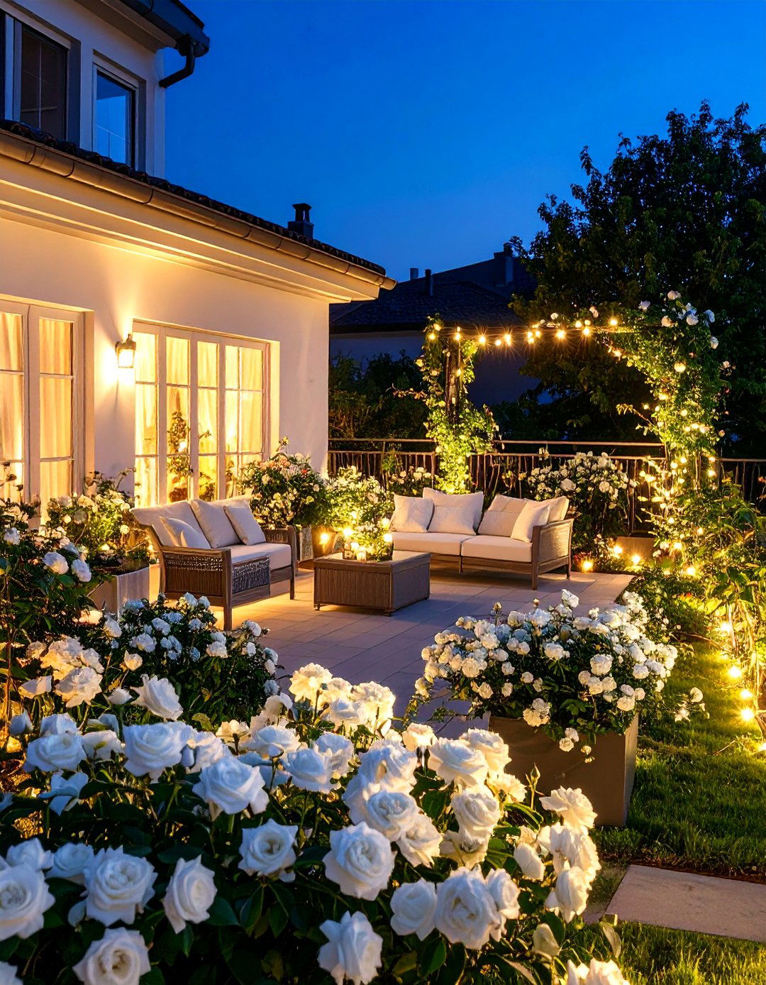 Moonlight Garden with White Flowers - 24 Balcony Garden Ideas