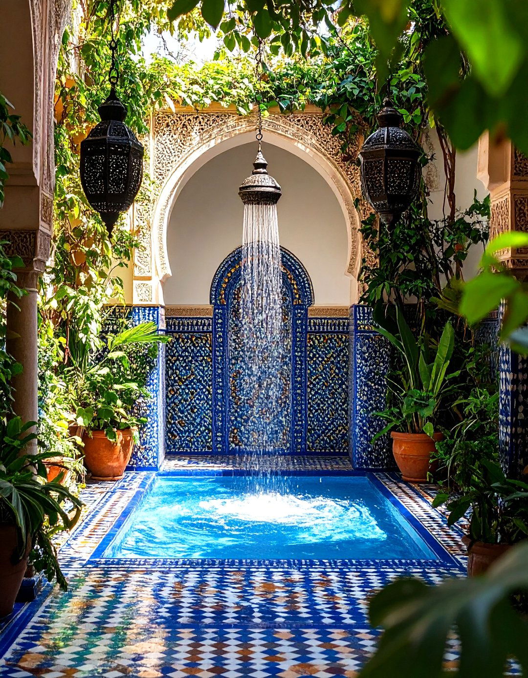 Moroccan Courtyard Tiled Shower Sanctuary - 24 Outdoor Shower Ideas