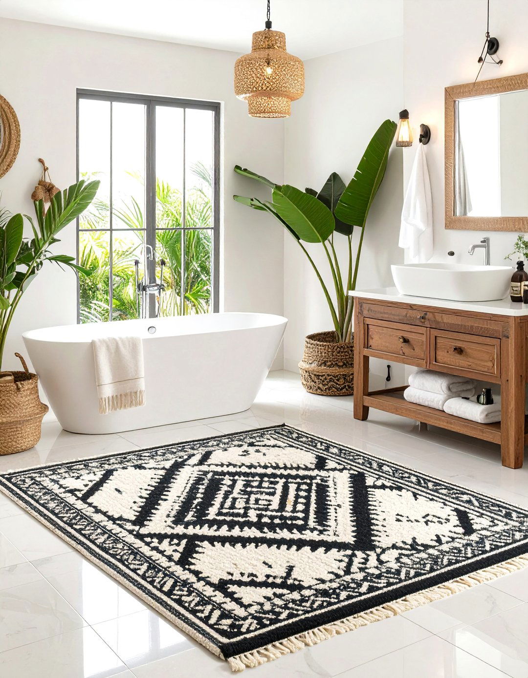 Moroccan Geometric Bathroom Rugs - 24 Bathroom Rug Ideas