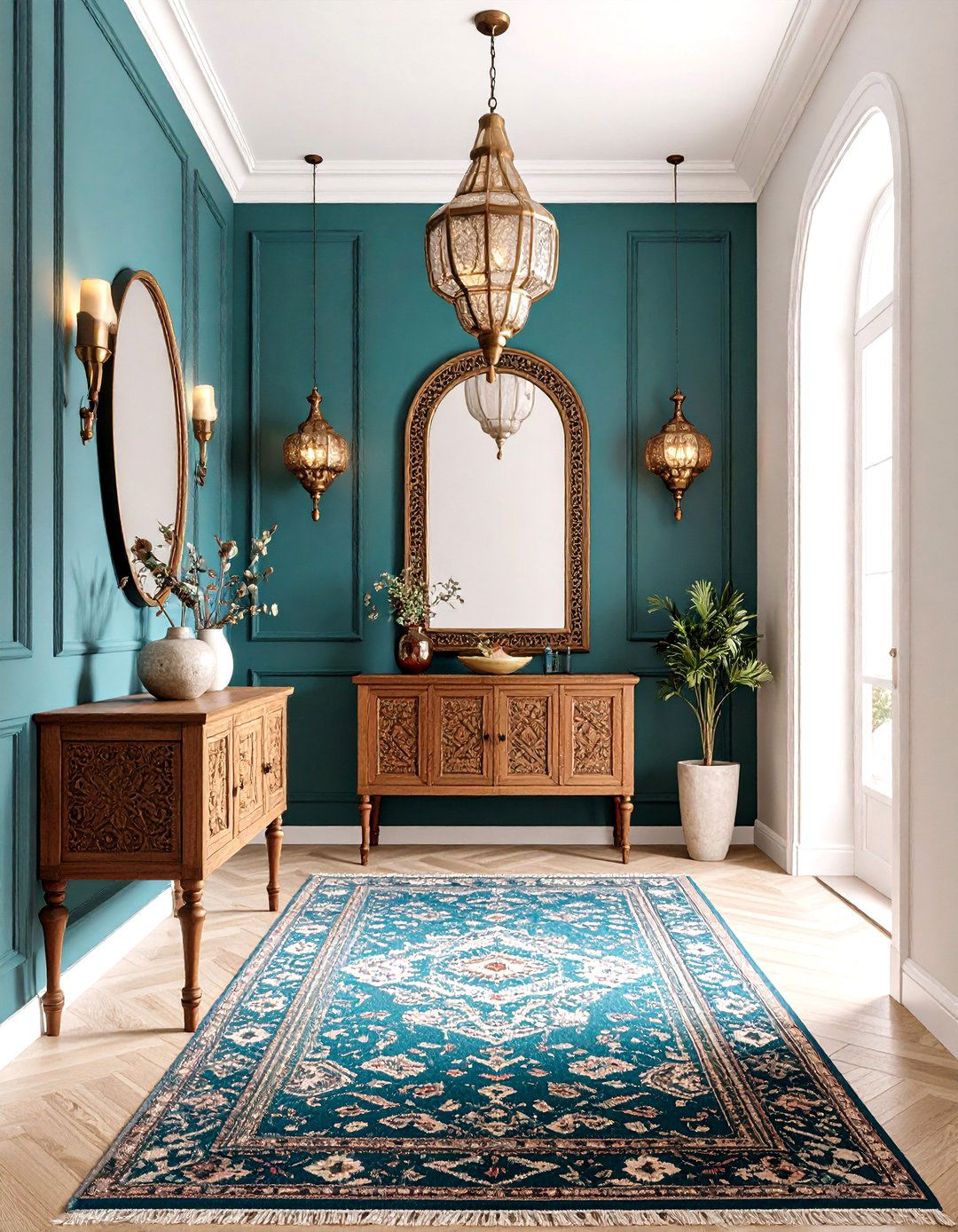 Moroccan Inspired Jewel Tone Hallway - 24 Boho Hallway Ideas