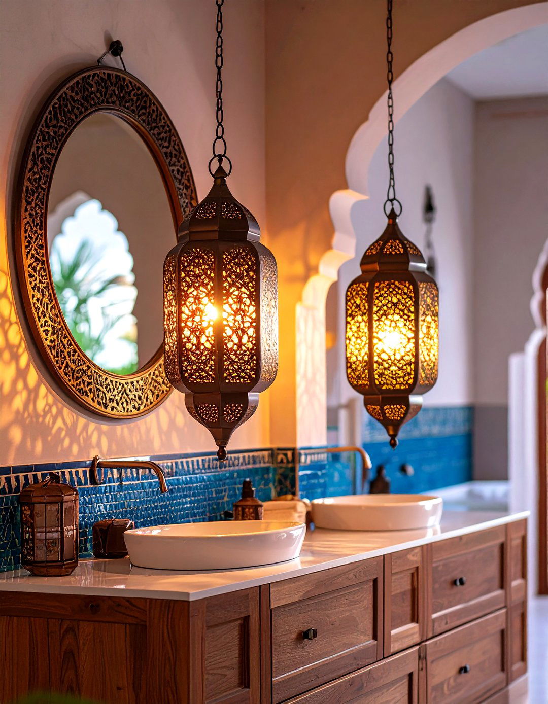Moroccan Inspired Lantern Fixtures - 24 Bathroom Lighting Ideas Over Mirror