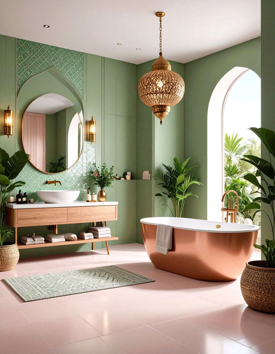 Moroccan Inspired Pink and Green Oasis - 24 Pink and Green Bathroom Design Ideas