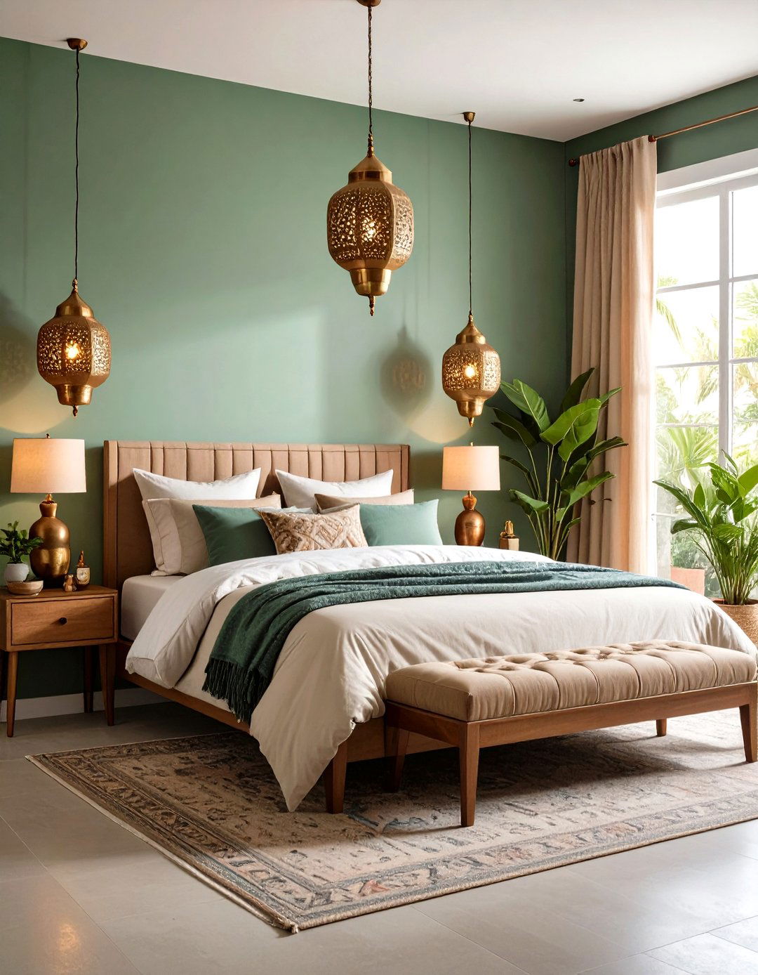 Moroccan Lantern Sage Green Bedroom Lighting - 24 Boho Sage Green Bedroom Ideas