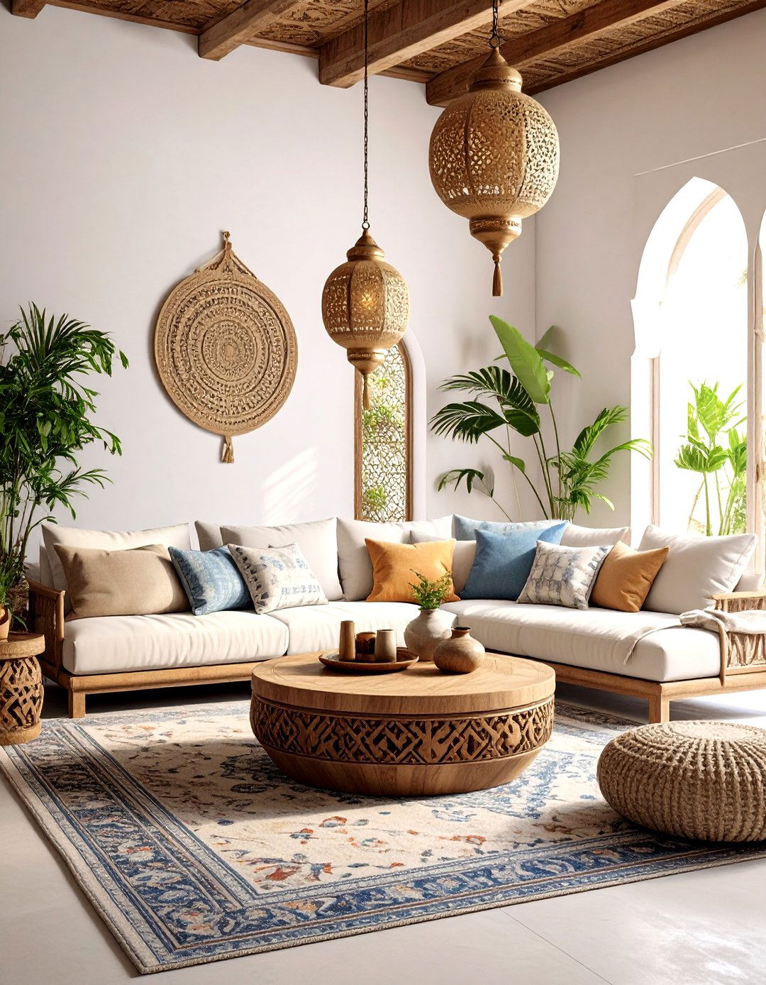 Moroccan Living Room with Rich Textiles and Ornate Details - 24 Cozy Living Room Ideas