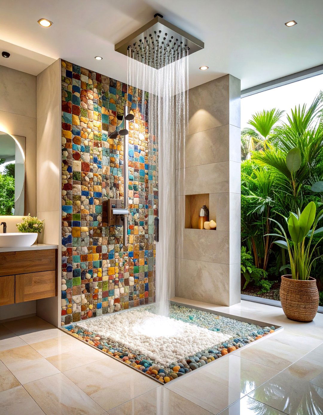 Mosaic Accent Wall Features - 24 Walk-in Shower Tile Ideas
