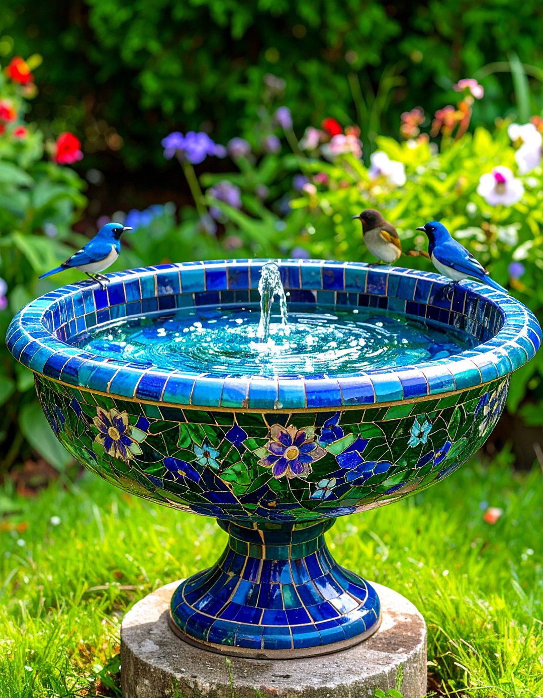Mosaic Birdbath Features - 24 Mosaic Garden Ideas