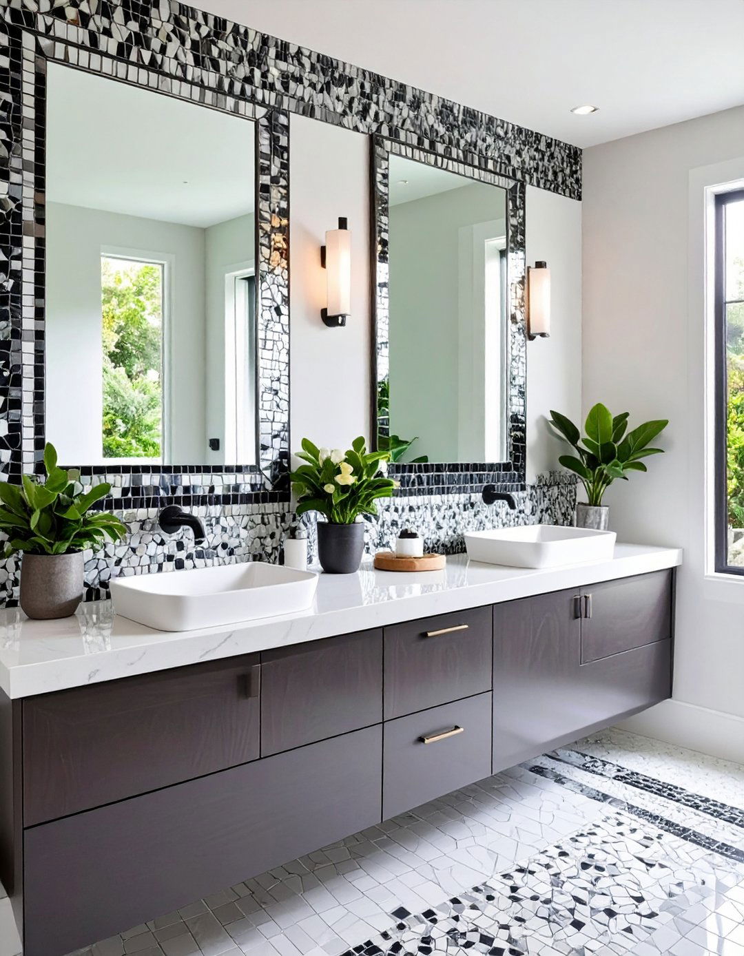 Mosaic Border Applications - 24 Black and White Bathroom Tile Ideas