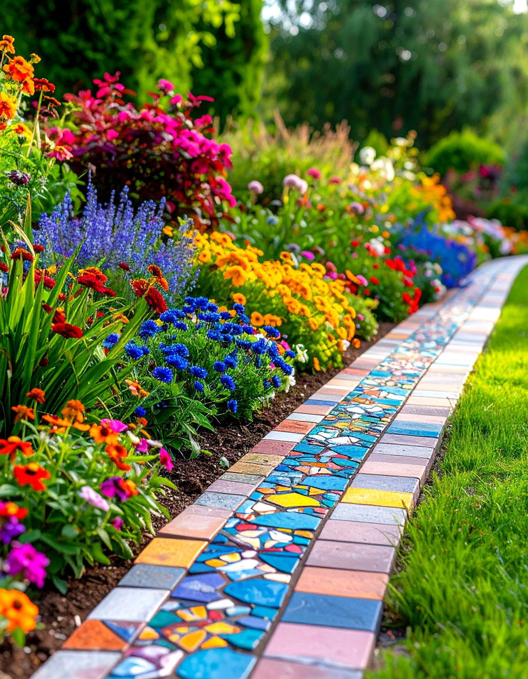 Mosaic Border Edging - 24 Mosaic Garden Ideas