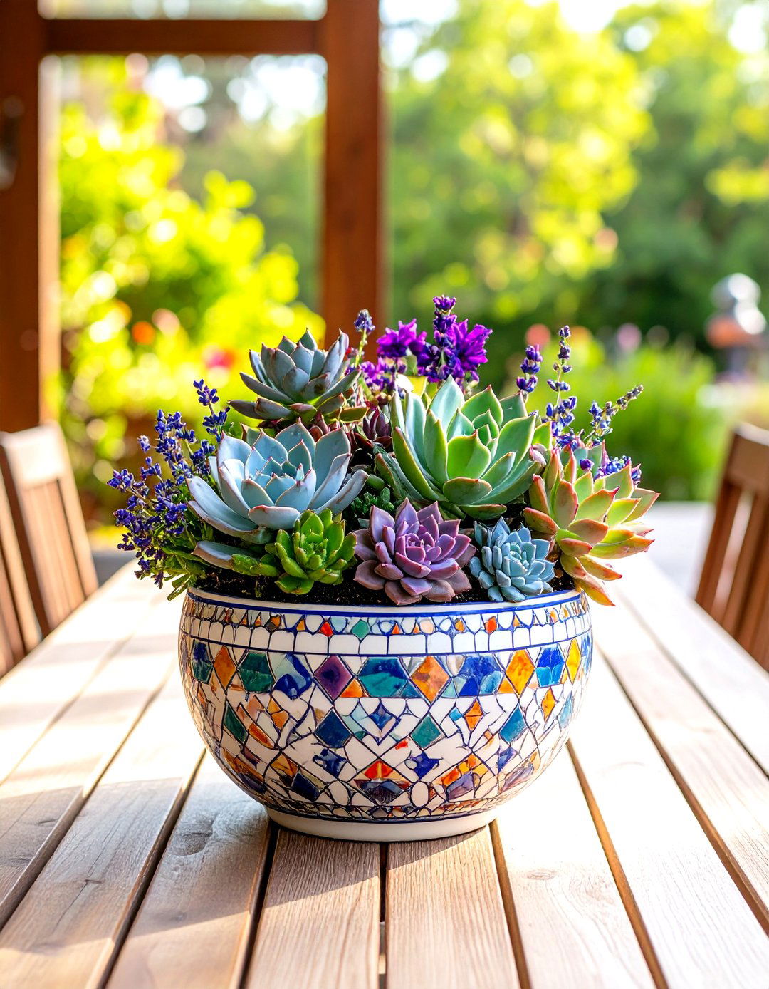 Mosaic Ceramic Container Art - 24 Outdoor Succulent Container Ideas
