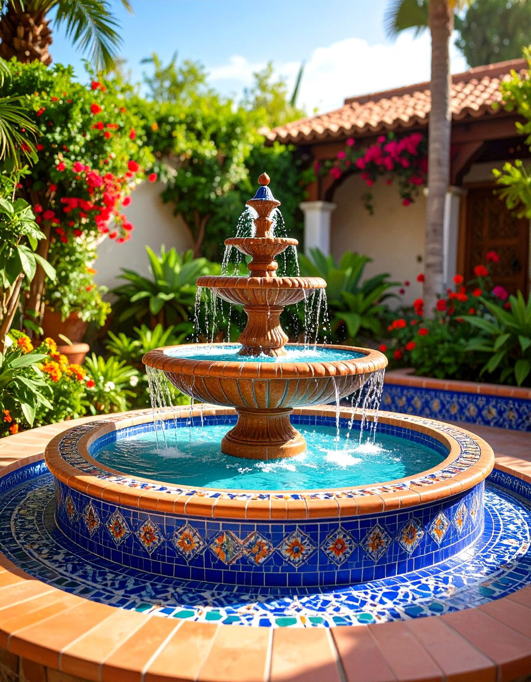 Mosaic Fountain Features - 24 Mosaic Garden Ideas