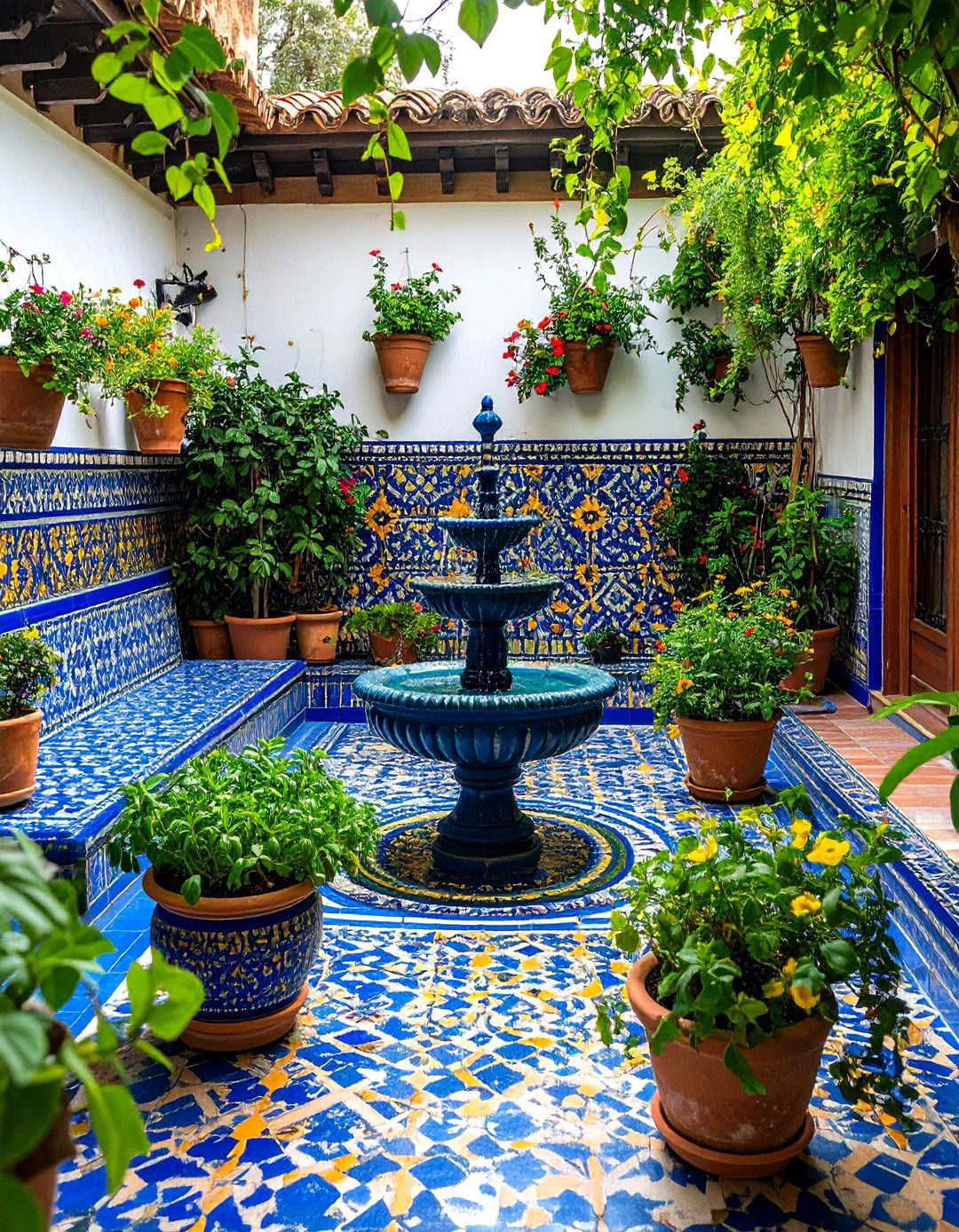 Mosaic Fountain Paradise - 24 spanish style patio ideas