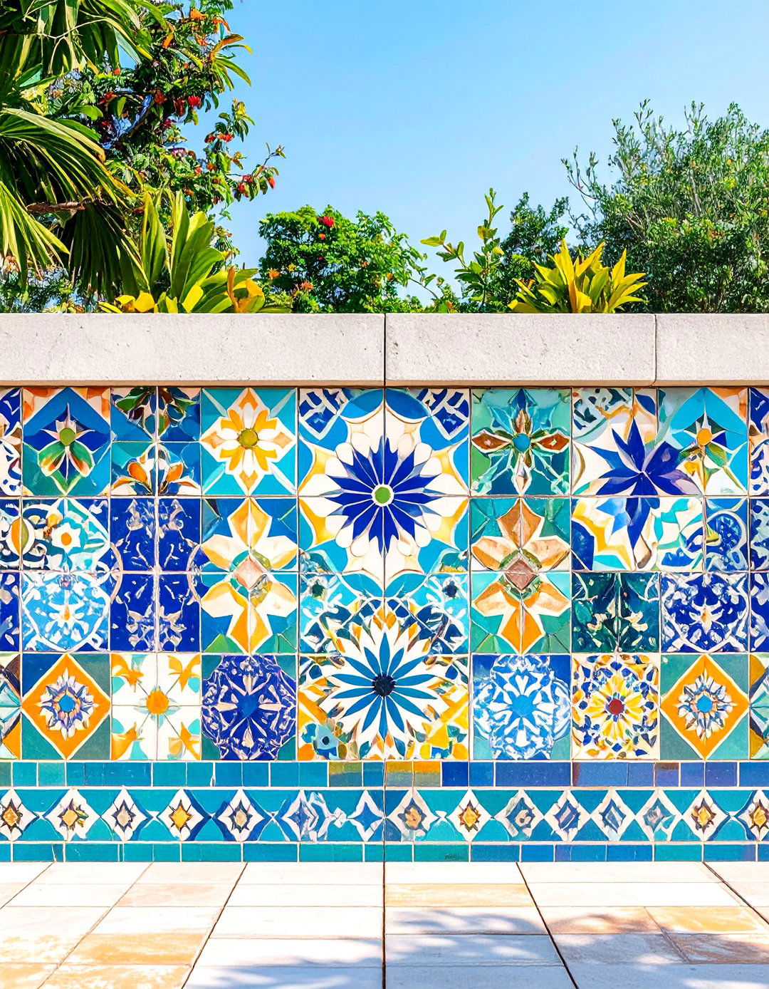 Mosaic Inlay Artistic Block Wall - 24 Cinder Block Fence Ideas