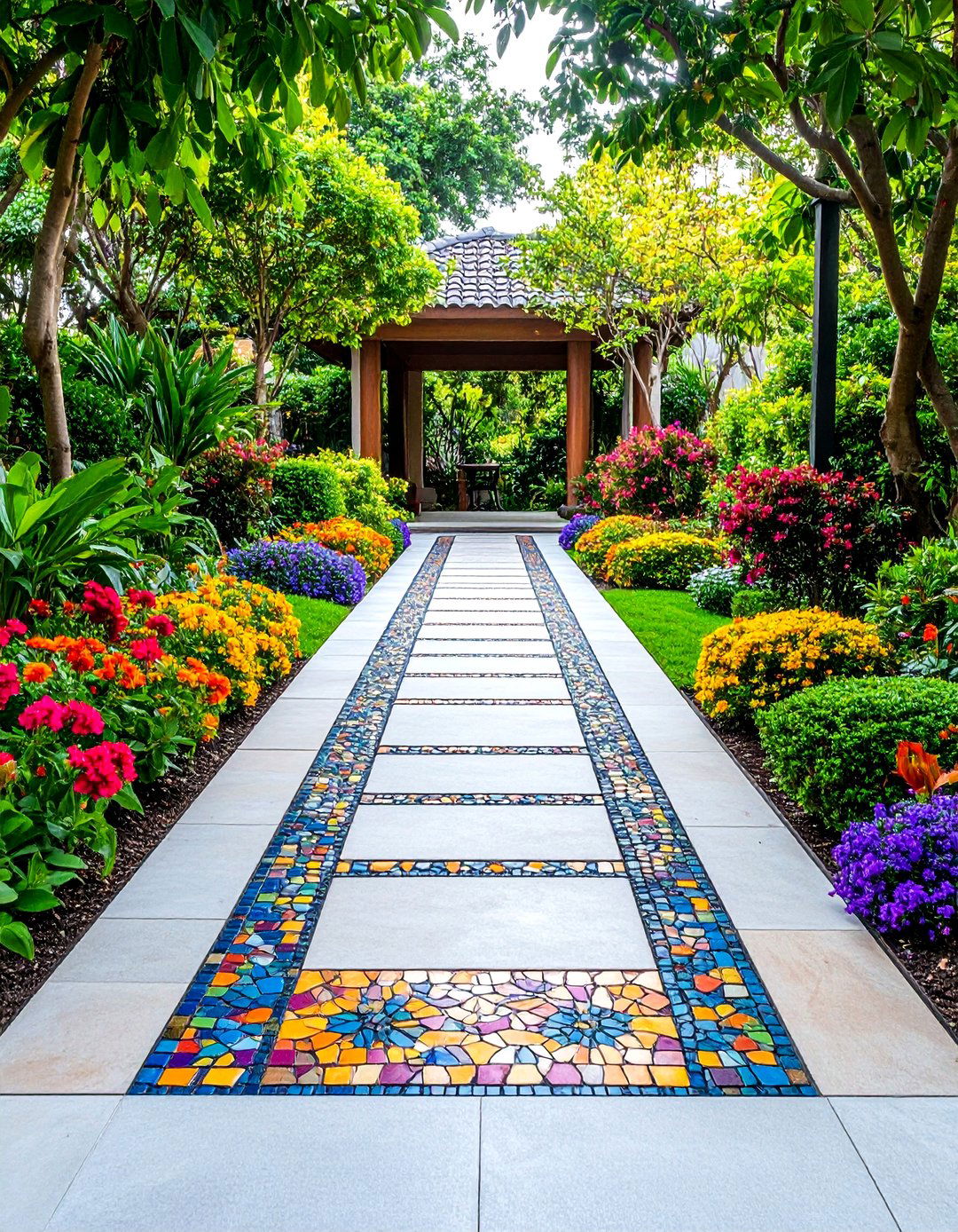 Mosaic Insert Walkway - 24 Concrete Paver Walkway Ideas