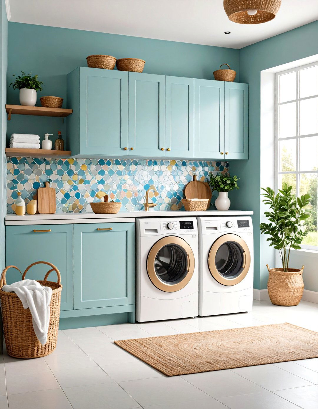 Mosaic Penny Tile Backsplash - 24 Laundry Room Backsplash Ideas