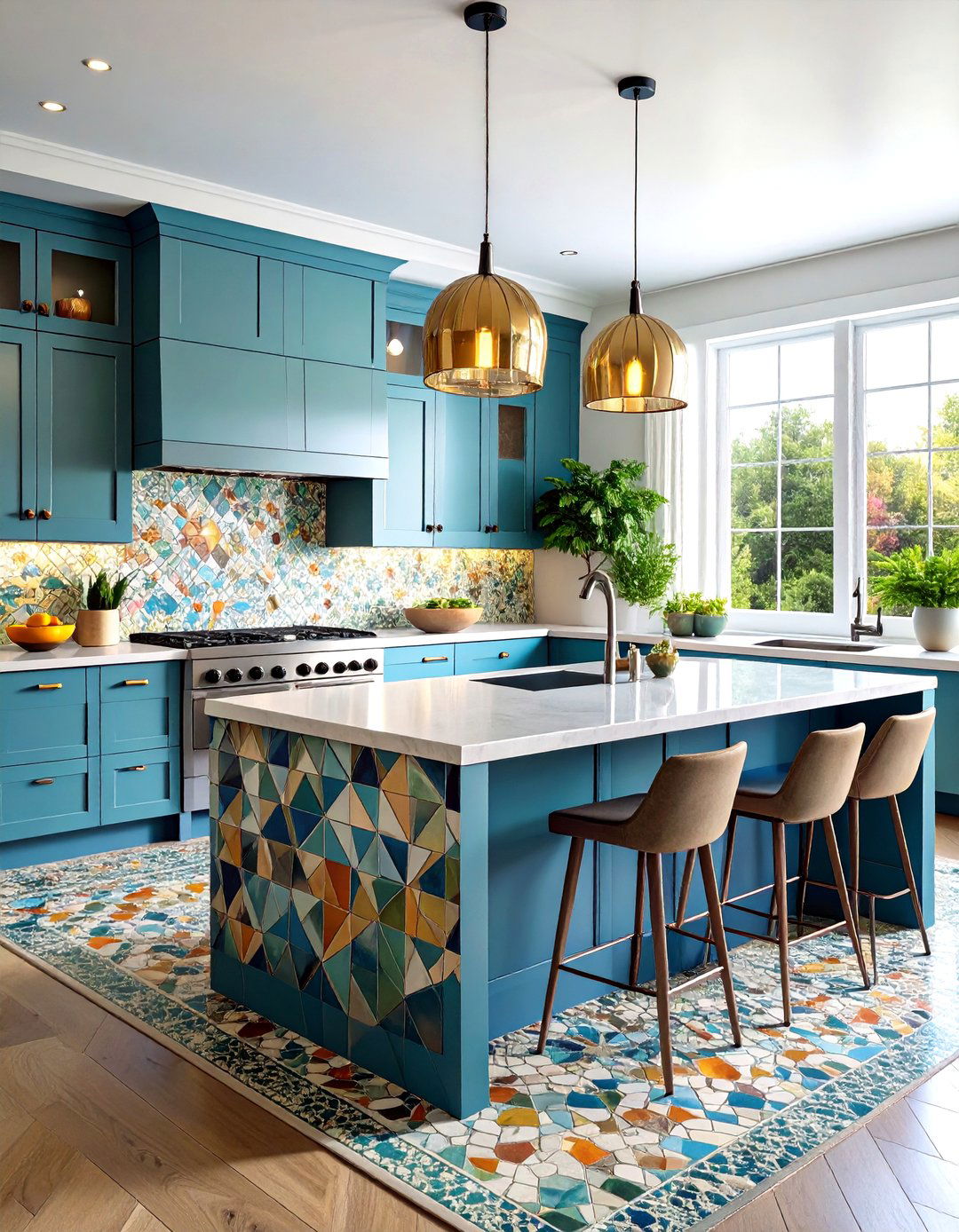Mosaic Stone and Glass Combination - 24 Kitchen Splashback Ideas
