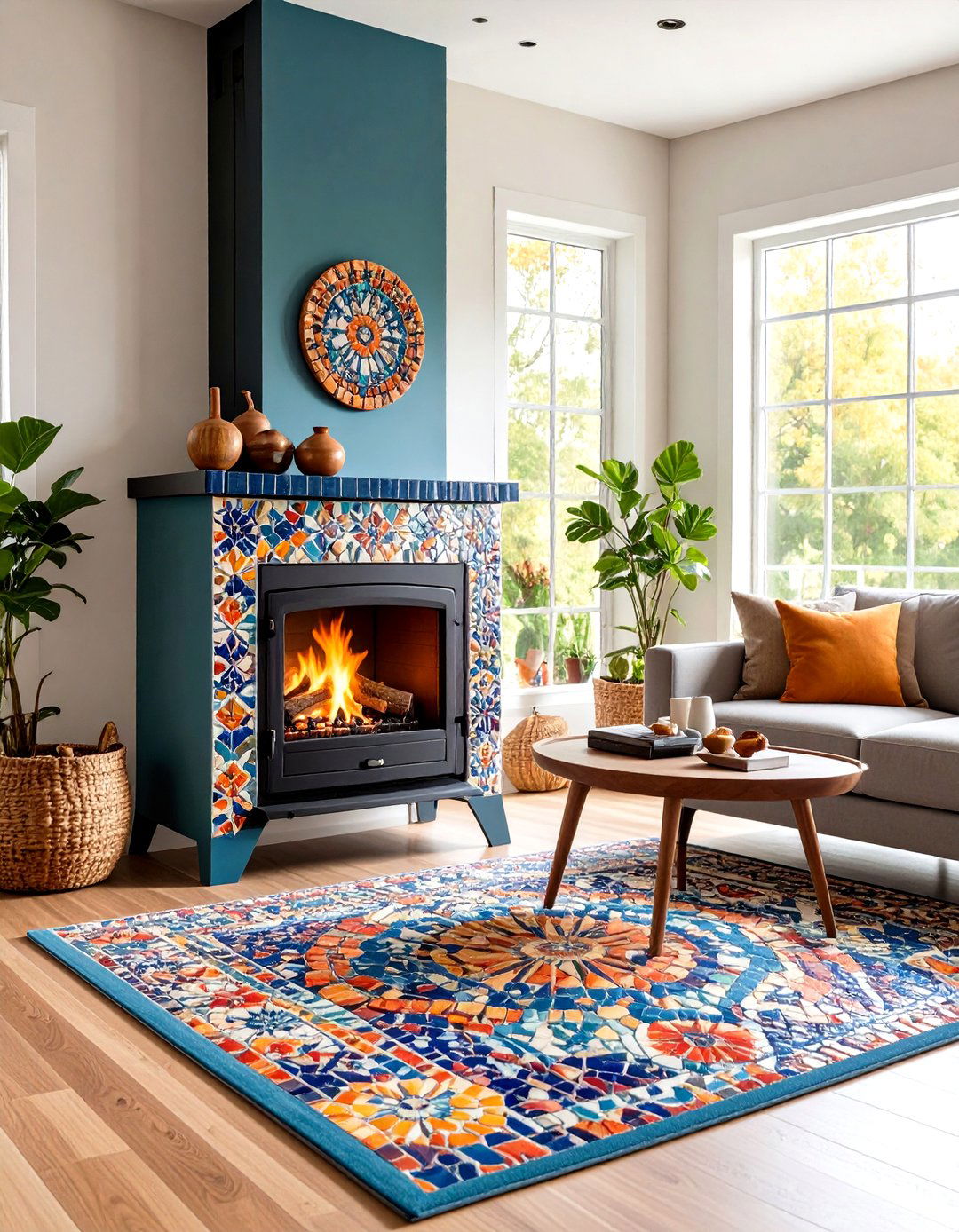 Mosaic Tile Artistic Feature - 24 Wood Stove Surround Ideas