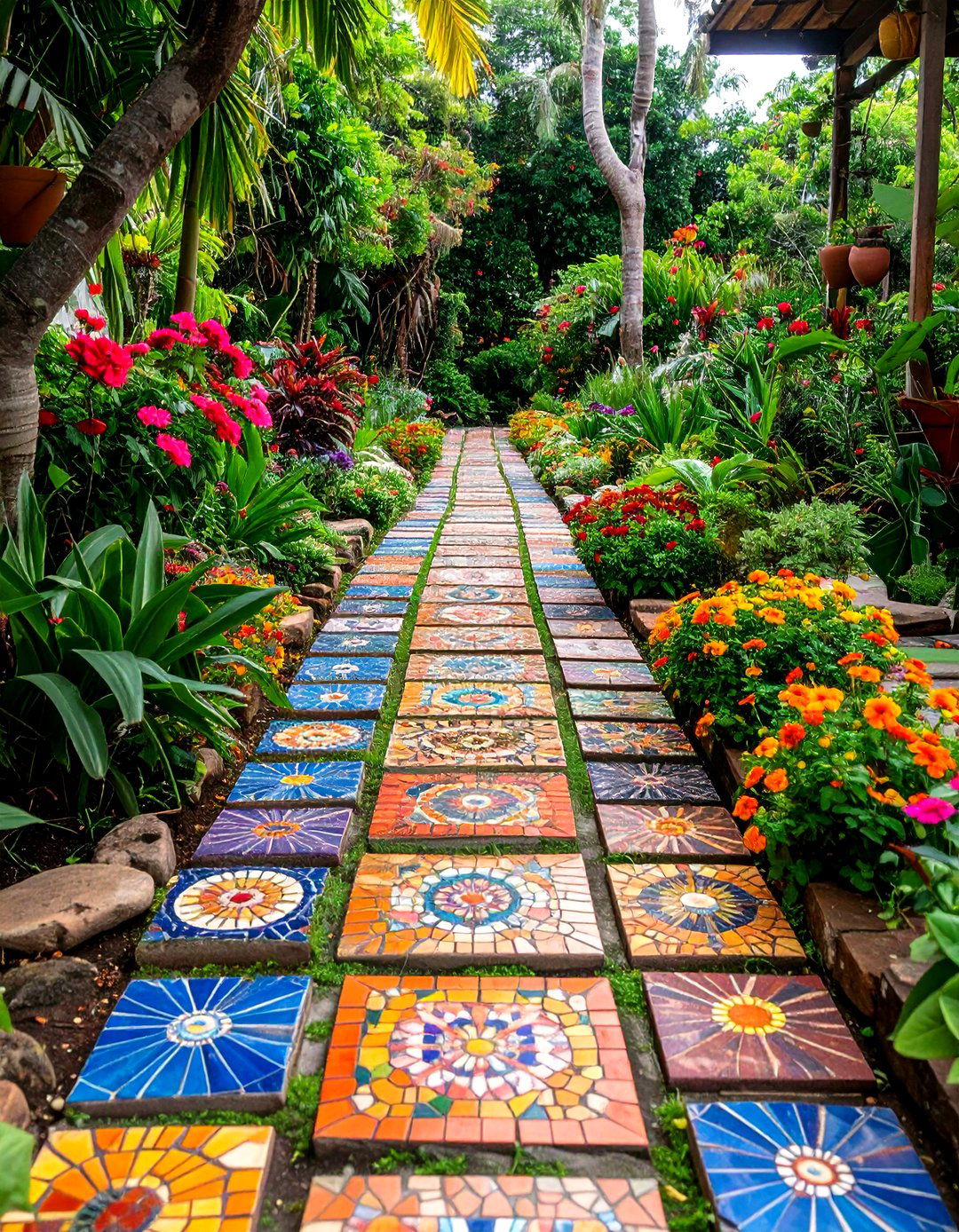 Mosaic Tile Artistic Pathway - 24 Stepping Stone Walkway Ideas