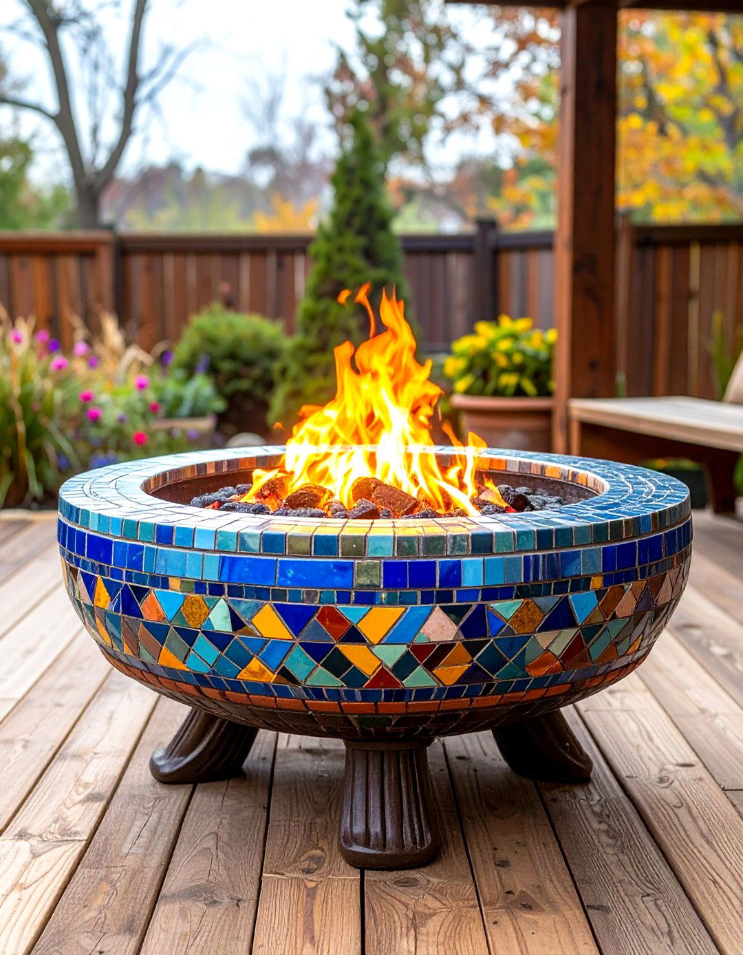 Mosaic Tile Fire Pit - 24 Tree Stump Fire Pit Ideas