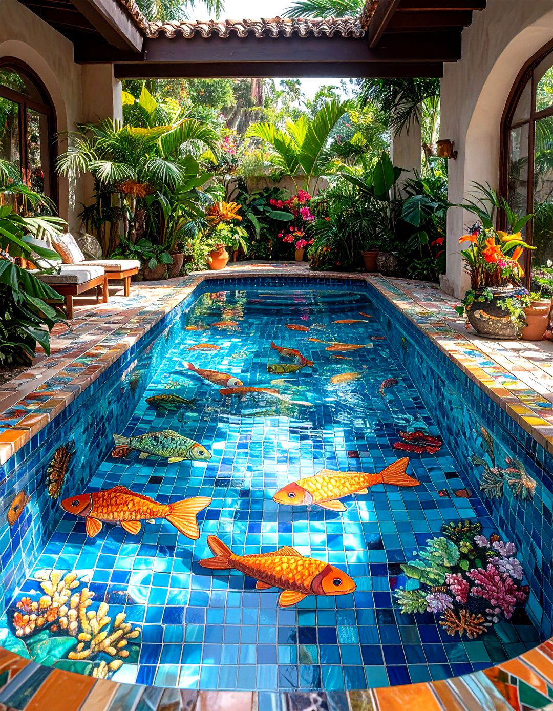 Mosaic Tile Tropical Theme Paradise - 24 Tropical Pool Landscaping Ideas